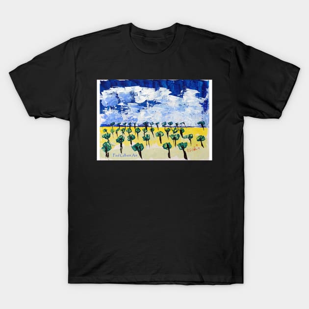 Trees on Yellow Grass - Acrylic - Greeting Card T-Shirt by pops